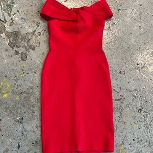 St. John Red Off-Shoulder Knit Dress - Size 4